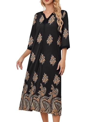 Image of PITINAN Moo Moo Nightgown House Dress Zip up Robes for Women Long Lounge Dress House Coat Women S-3XL