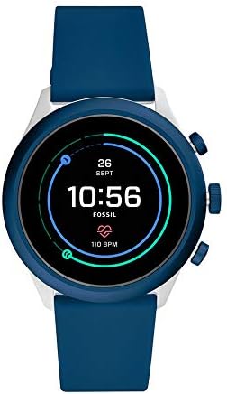 Fossil Men&#39;s Sport Heart Rate Metal and Silicone Touchscreen Smartwatch, Color: Grey, Navy Blue (Model: FTW4036)