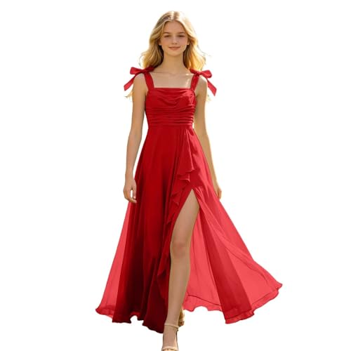 Robe de demoiselle d'honneur en mousseline de soie élégante et fluide pour fille