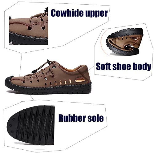 Casual Men's Closed Toe Business Sandals, Lace Up Handmade Hiking Sandals, Fashion Hollow Out Backpacking Beach Shoes2