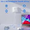 Adaptateur Prise Afrique du Sud, 5 en 1 Adaptateur Voyage France vers Afrique du Sud avec 1 AC & 2 USB-C & 2 USB-A Adaptateur Type M des Voyages en Afrique du Sud, Namibie, Mozambique et Plus ﻿