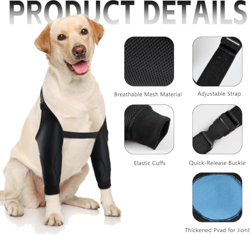 Image of Dog Elbow Protector Breathable Mesh Elbow Pads for Calluses, Dog Recovery Suit Elbow Sleeves, Dog Elbow Protector Elbow Pads, Adjustable Dog Knee Brace Elbow Joint Support Wrap (Black, 2X-Large)
