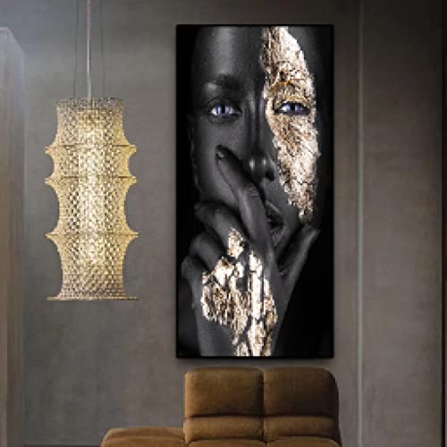 Art Africain Noir et Or Peinture sur Toile 45x130cm Impression Salon - 2