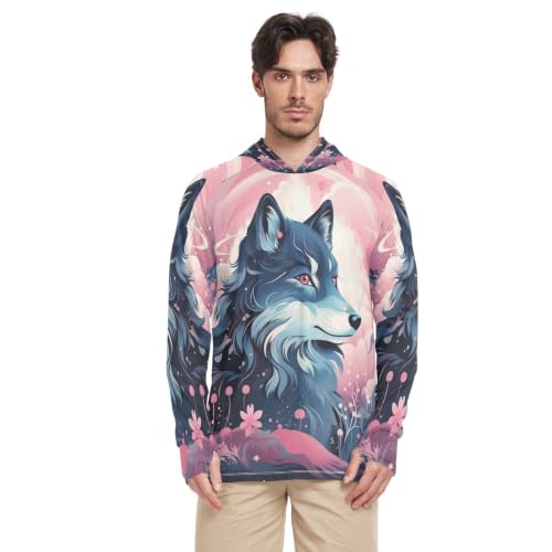 Rash Guard Homme Loup Bleu T-Shirt Anti-UV UPF 50+ à Col Rond et Manches Longues