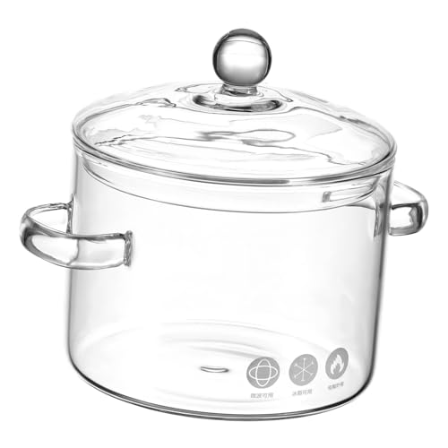AKOOSY Olla de Vidrio para Sopa Resistente con Tapa Doble Asa Capacidad para Cocina y Estofados Vidrio de Borosilicato Seguro y Transparente