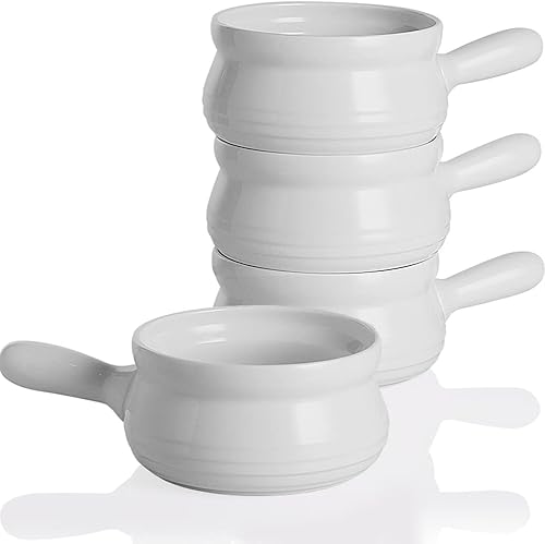 Miniatura 7 de Sweejar Tazones de sopa de porcelana con asa, 22 onzas de cerámica para sopa de cebolla francesa, sopa de calabaza, avena, estofado, aptos para