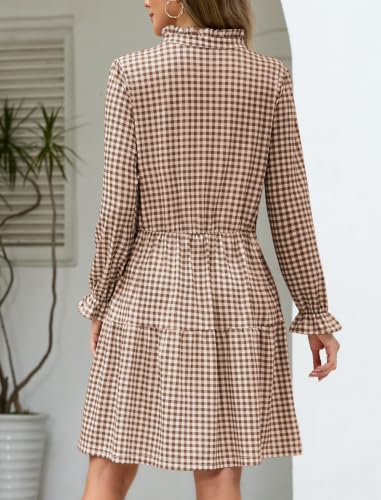 Image of Theenkoln Womens Casual Midi Dress: Short Sleeve V-Neck Empire Waist Gingham Spring Fashion Long Trendy Tiered Formal Dresses
