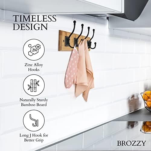 BROZZY Coat Hooks Wall Mounted Coat Rack- 4 Coat Hooks for Wall on Wooden Board, Heavy Duty Wall Hooks Rack-1PCS