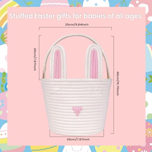 Image of Easter Basket for kids Empty Bunny Egg Baskets With Handle And Ears Easter Gifts Cute Woven Basket (pink)