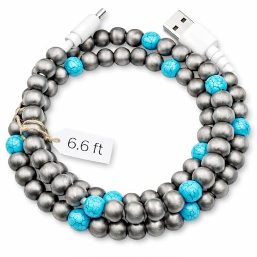 Image of Stylish Beaded Phone Charger Cable Colors USB Charging Cord for Smartphones (USB A to USB C, Charcoal, 6.6ft)