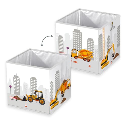 Herding Aufbewahrungsbox Baustelle, Young Collection, ca. 30 x 30 x 30 cm, Aufbewahrung im Regal oder freistehend, 100% Polypropylen, Innen 100% Papier