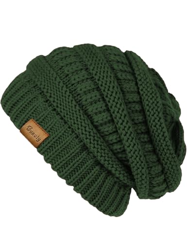 Green Slouchy Beanies for Women Cable Knit Winter...