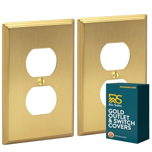 Rio Salto Duplex Outlet Cover Receptacle Wall Plate Electrical Outlet Covers BRASS Brushed Gold Metal Decorative Wall Plate — Deco Collection 4.50" X 2.75"