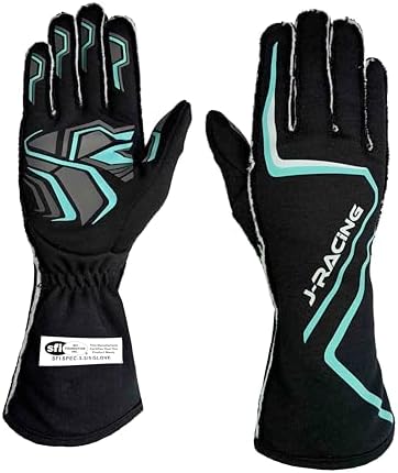 Racing Gloves SFI 3.3/5 Certified Flame Retardant, Aramid Knit, Anti-Slip Grip, Breathable, Secure Fit for Professional Drivers-Black-Large