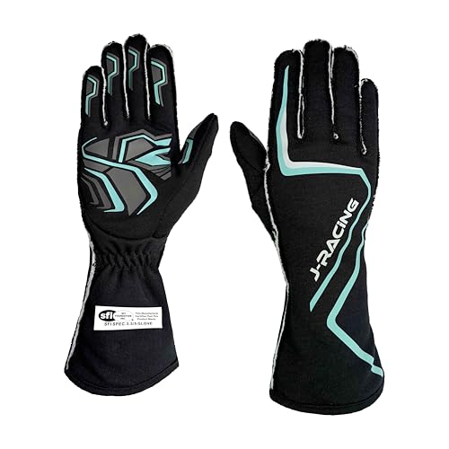 Racing Gloves SFI 3.3/5 Certified Flame Retardant, Aramid Knit, Anti-Slip Grip, Breathable, Secure Fit for Professional Drivers-Black-X-Large