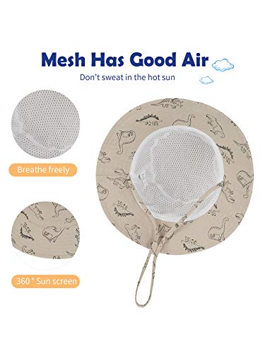 Baby Sun Hat Upf 50+ Sun Protective Toddler Bucket Hat Summer Kids Beach Hats Wide Brim Outdoor Play Hat For Boys Girls Khaki Dinosaur 2-4T #TOP5