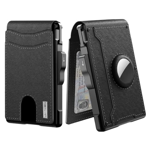 [ATVIOI] �Ў�Ŋy�Ɏg����J�[�h�z���_�[ - �܂肽���ݎ��d�b�X�^���h�t�� AirTag Ready �E�H���b�g�A�u���b�N&�u���E���̃v���~�A�����U�[���̃f�U�C��(Black,2pcs)