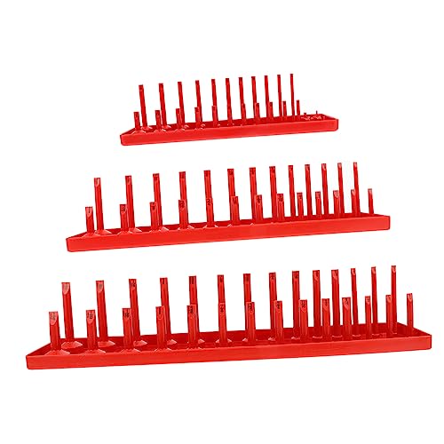 Uonlytech 3pcs Heavy Duty Socket Organizer Tray Metric Sae Socket Storage with Clearly Labeled Measurements for Easy Identification and Organization