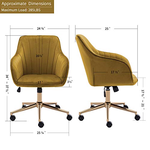 Duhome Velvet Desk Chair With Wheels, Gold Desk Chair Adjustable Swivel Home Office Chair For Office Living Room Bedroom, Earthy Yellow #TOP2