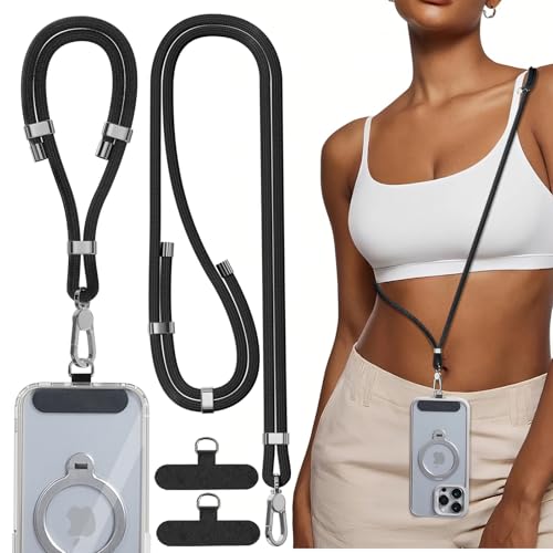 TNSNK 4-IN-1 Phone Lanyard + Wrist Strap, Adjustable Length 2PCS Anti-Theft Cell Phone Strap with Tether Tab for All Phones (Black-2 Pack)