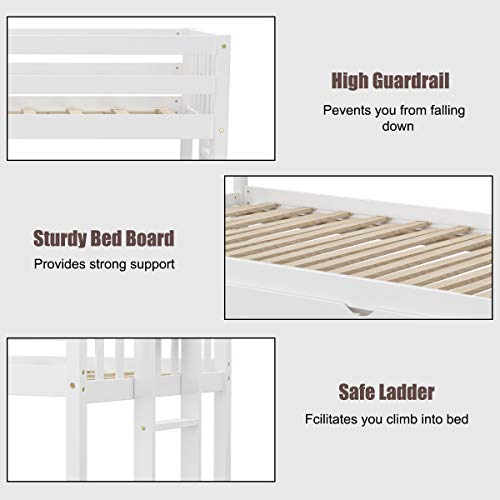 Komfott Wood Twin Over Full Bunk Bed With Trundle, Extendable Twin/Full Bunk Bed Frame With High Guardrail & Safety Ladder, Solid Wood Frame, Pull-Out Bunk Bed For Kid’s Room, Guest Room, Dormitory #TOP4