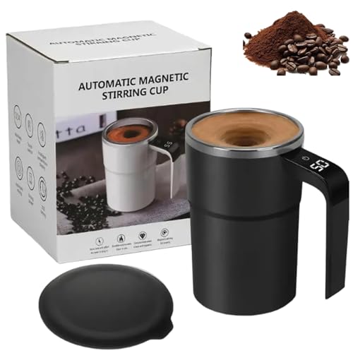 13OZ Electric Coffee Mug with a Built-In Lcd Thermometer, Perfect for Brewing Coffee, Milk, Cocoa, 2026 New Automatic Magnetic Stirring Coffee Mug for Creative Gift (Black)