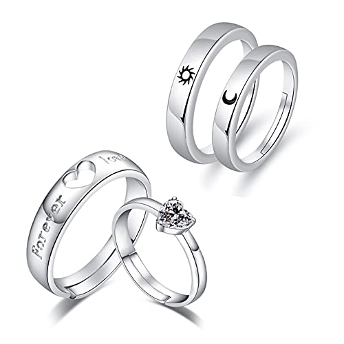 Misaze Copper Crystal Rings, Couple Open Adjustable Rings, Sun and Moon Forever Love Matching Promise Rings Set,Matching Rings for Men Women