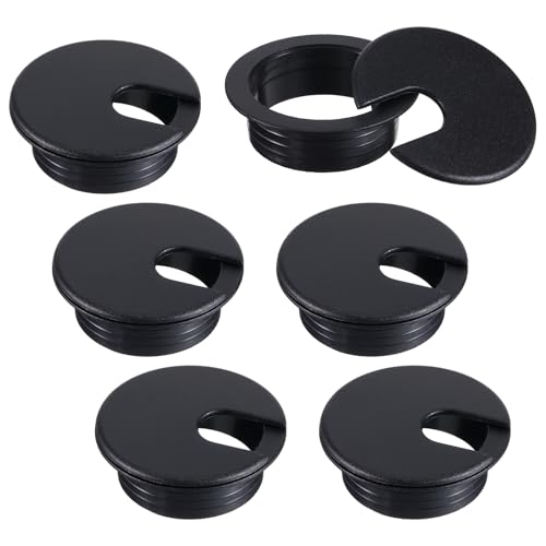 6 Stück Kabeldurchführung Schreibtisch,35mm Kabeldurchlass Kunststoff,Schwarz Kabeldurchlass Tisch,Kabelauslassdose Mit Lochsäge,Kabelauslass für Computertisch Arbeitstisch Bürotisch Spieltisch