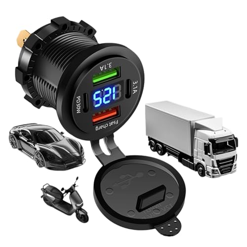 Cargador USB para coche con 4 puertos y pantalla digital de voltaje para tabletas y móviles