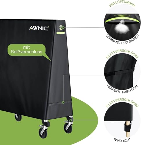 Awnic Tischtennisplatte Abdeckung 420D Outdoor Pingpong Schutzhülle Tischtennis Abdeckhaube Reißfest Wasserdicht Winddicht UV-Beständiges 165X (25/70) X170cm