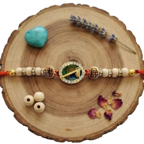 Image of Original Tulsi Rakhi for Brother | Handmade Natural Tulsi Beads Rakhi | Sacred Raksha Bandhan Rakhis for Boys | Traditional Spiritual Rakhi Gift