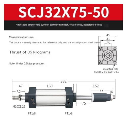 Cilindro neumático SCJ32 de carrera regulable para un control exacto 2