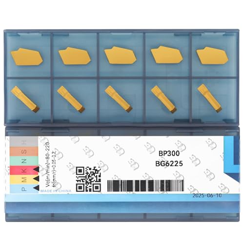 GTN-3 (SP300) Carbide Inserts, 3.0mm Width CNC Lathe Grooving Cut-Off Parting Tool for Steel, CVD Yellow Coating Self-Locking Blades fit for SPB326 SPB332 Holder, 10pcs