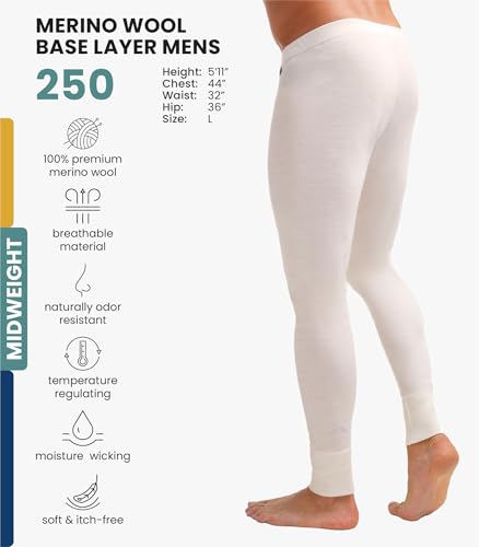 Image of Merino Wool Base Layer Mens Bottom Pants 100% Merino Wool Heavyweight, Midweight, Lite Thermal Underwear Long Johns and Socks