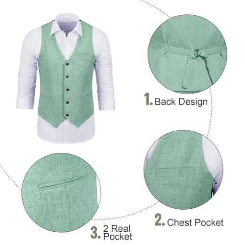 Retro Linen Mens Suit Slim Fit 3 Piece Men Suits Set Linen Tuxedos Blazer Vest Pants Set Groom Wedding Outfit Prom 5