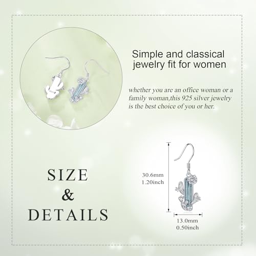 Boucles d'oreilles pendantes argent avec cactus turquoise élégant