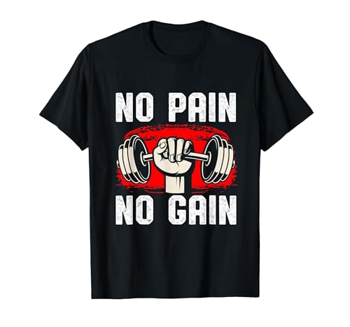 No Pain No Gain Muscu Gym Sport Fitness Haltère Homme Cadeau T-Shirt, Homme, Noir, L