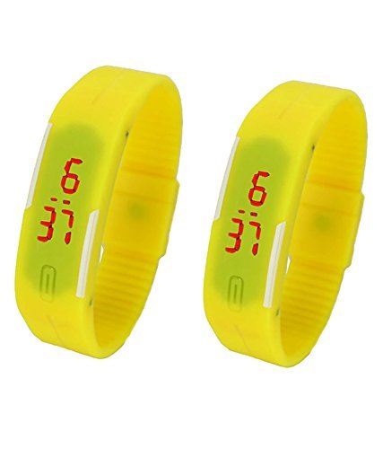 Combo Offer Digital Yellow Led Watch Bracelet Adjustable Band Scratch Less Display Good Gift Any One