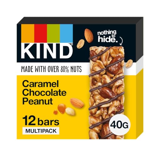 KIND Bars Gluten Free Snack Bars Caramel Chocolate Peanut High Fibre No Artificial Colours Flavours or Preservatives Multipack 12 x 40g