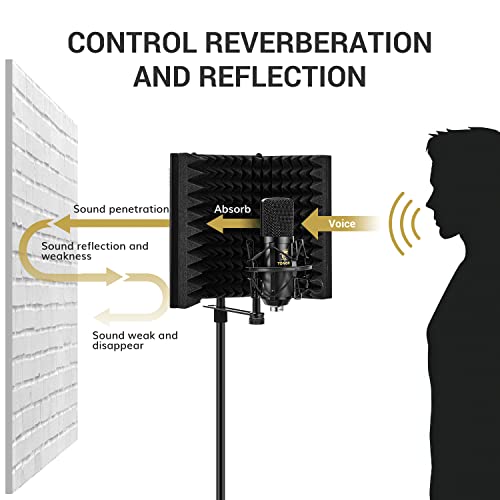 TONOR Wireless Microphone Isolation Shield, Mic Sound Absorbing Foam Reflector for Any Condenser Recording Equipment Studio (Black)