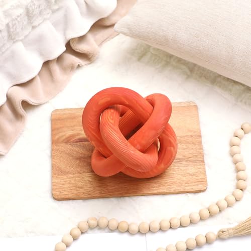 Image of Yalikop 3 Link Wood Knot Decor Rustic Home Decor Accents Hand Carved Coffee Table Decoration, Boho Chain Link Decoration, Modern Shelf, Rustic Objects for Home Living Room Bedroom(Orange)