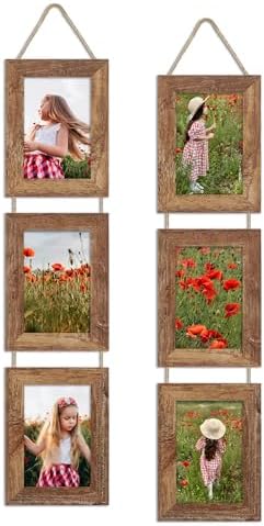 4x6 Collage Picture Frames Set of 2, Rustic Wooden Real Glass Ver...