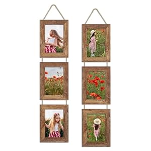 4×6 Collage Picture Frames Set of 2, Rustic Wooden Real Glass Vertical Hanging 3 Opening 4 by 6 Photo Frame, Rustic Brown