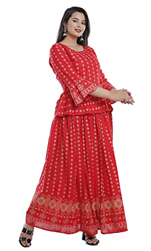 Image of Women's Rayon Printed Top and Skirts Set