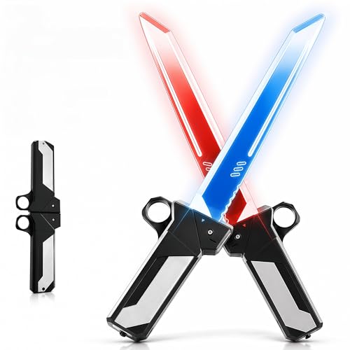 IWCR 2-in-1 Reversible Hilt Light Saber | Spark Sword Retractable Plug-in Lightsaber with Swing-to-Extend | Light Up Sword Cosplay Prop Collector’s Fidget Toy