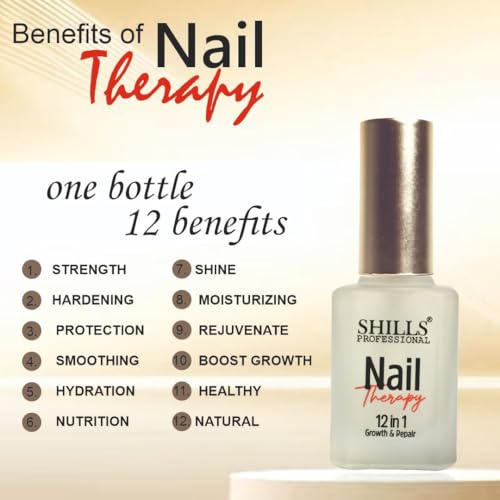 Image of SHILLS Professional 12 in 1 Nail Therapy | Nail Strengthener & Growth Treatment | Nail Hardener for Weak, Brittle & Peeling Nails | Repair, Hydrate, Nourish, Shine & Cuticle Care | Clear Nail Serum