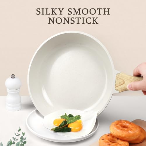 Image of GiPP Non Stick Frying Pan Set - 24 /26 /28cm Granite Nonstick Pan Skillet, Non Toxic Pans for Cooking, Omelette Pans with Stay Cool Handle, Induction Compatible, PFAS /PTFE /PFOA Free, White