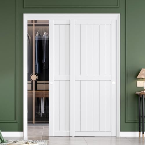 Image of FREDBECK White Sliding Closet Door 60x80(Double 31inch),Bypass Door H Frame