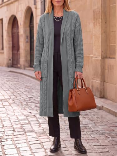 Image of Womens Long Sleeve Cardigan Sweaters Oversized Open Front Maxi Coat | Trendy Casual,Lapel,Knitted Coatigan,Soft Warm,Overcoat Pocket,2026 Fall Winter,Work Office,Going Out