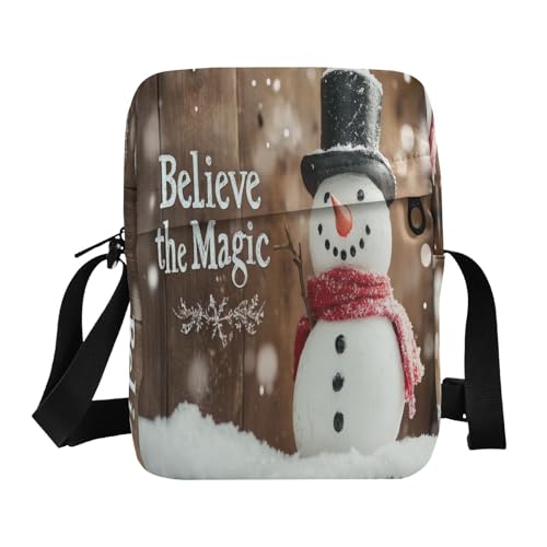MCHIVER Small Messenger Bag Snowman Christmas White Crossbody Bag for Men Women Cell Phone Shoulder Bag for Passport Phone